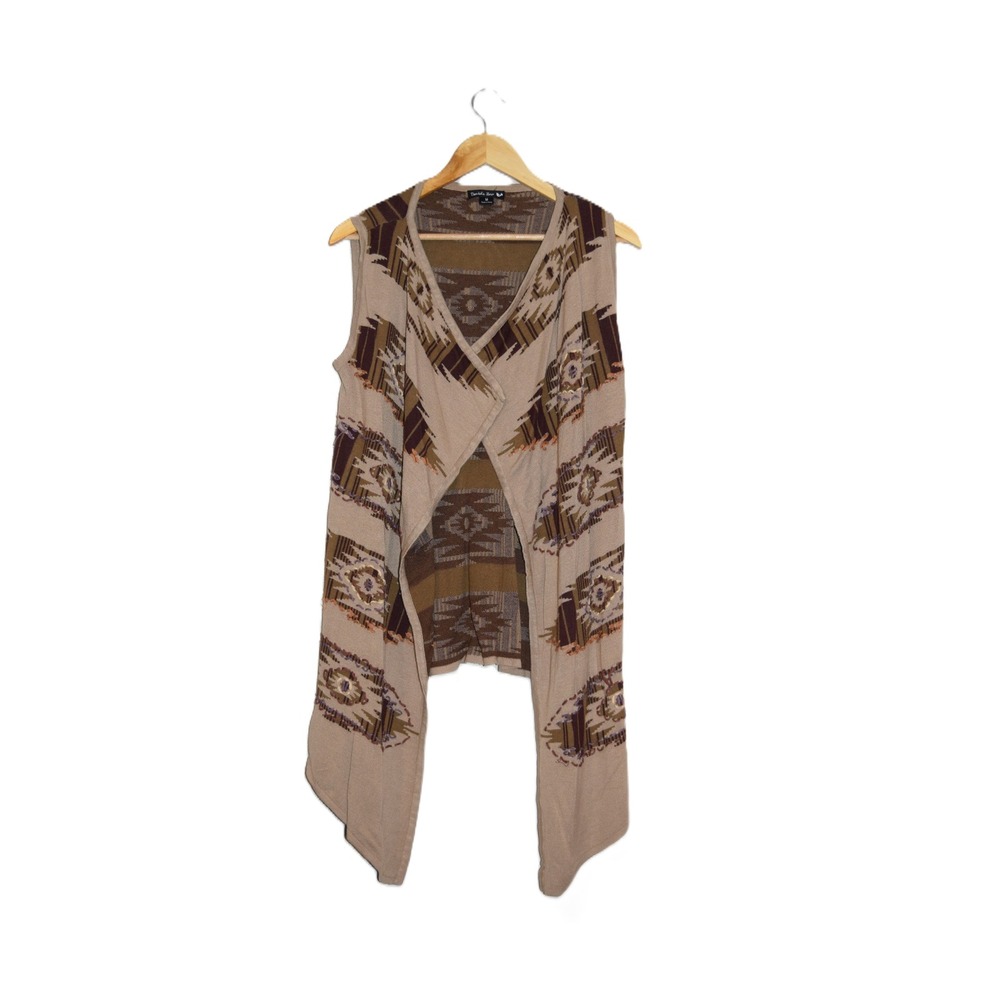 Double Zero Tan Aztec Southwestern Open Front Knit Vest Medium Boho Sleeveless